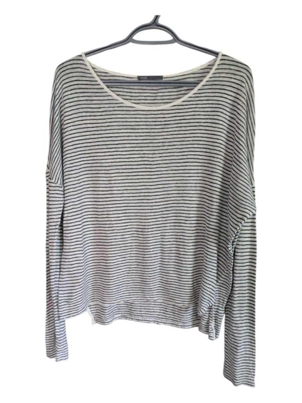 Vince Linen Blend Black/White Striped Drop Shoulder Long Sleeve Size Small